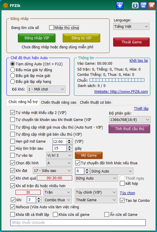 Giao diện FFZik, FO4 Auto, Auto Fo4, Auto Fifa, Fifa Auto, Autu Fifa, fot, Tools FFZik, Auto FFZik, Auto Fifa Online 4, phần mềm giả lập Fifa Online 4, Tools Fifa Online 4, Tools Fifa Online 4, Auto cày kinh nghiệm exp cấp cầu thủ Fifa Online 4, trang chủ tải download FFZik